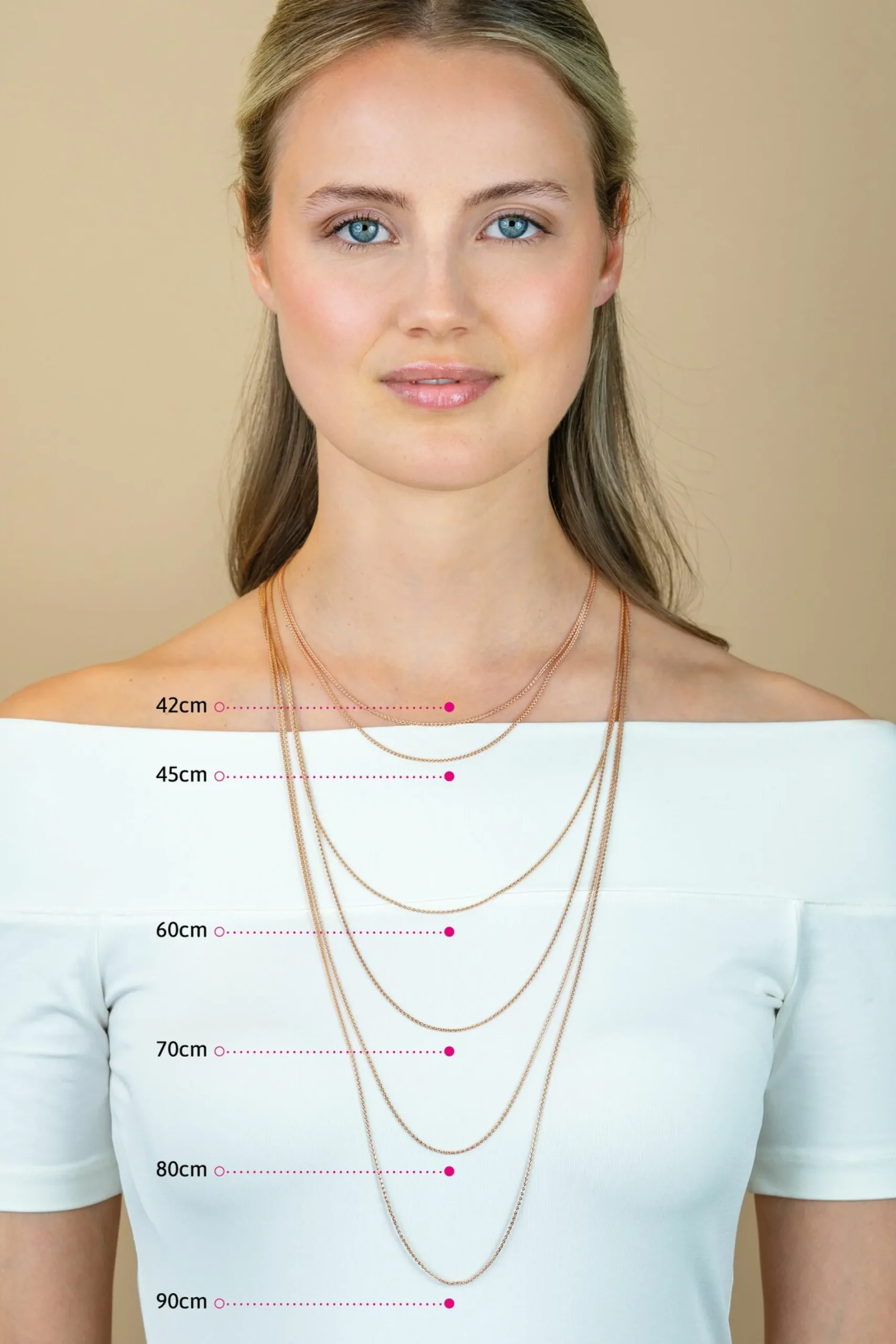 70 cm ZINZI zilveren palmier ketting rosé verguld ZILC-P70R