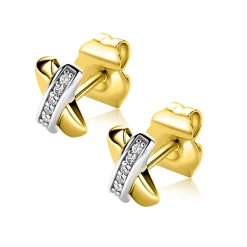 8 mm ZINZI gold plated zilveren oorknoppen kruislings wit ZIO1816Y