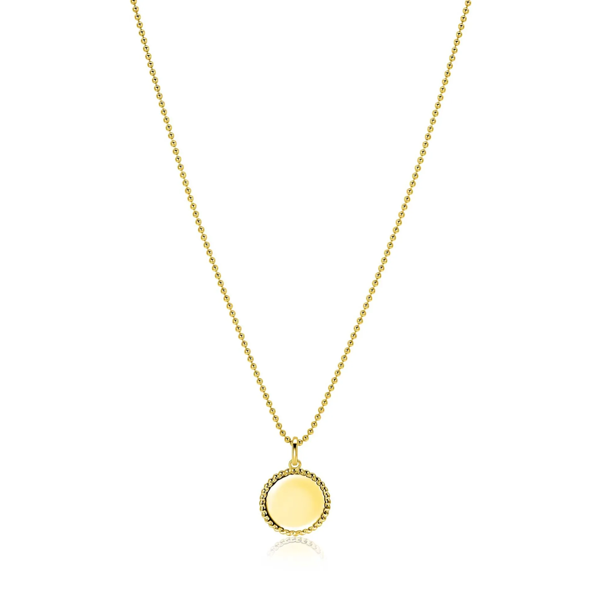 13.5 mm ZINZI gold plated zilveren coin hanger met parelrand voor gravure ZIH2651G (zonder collier)