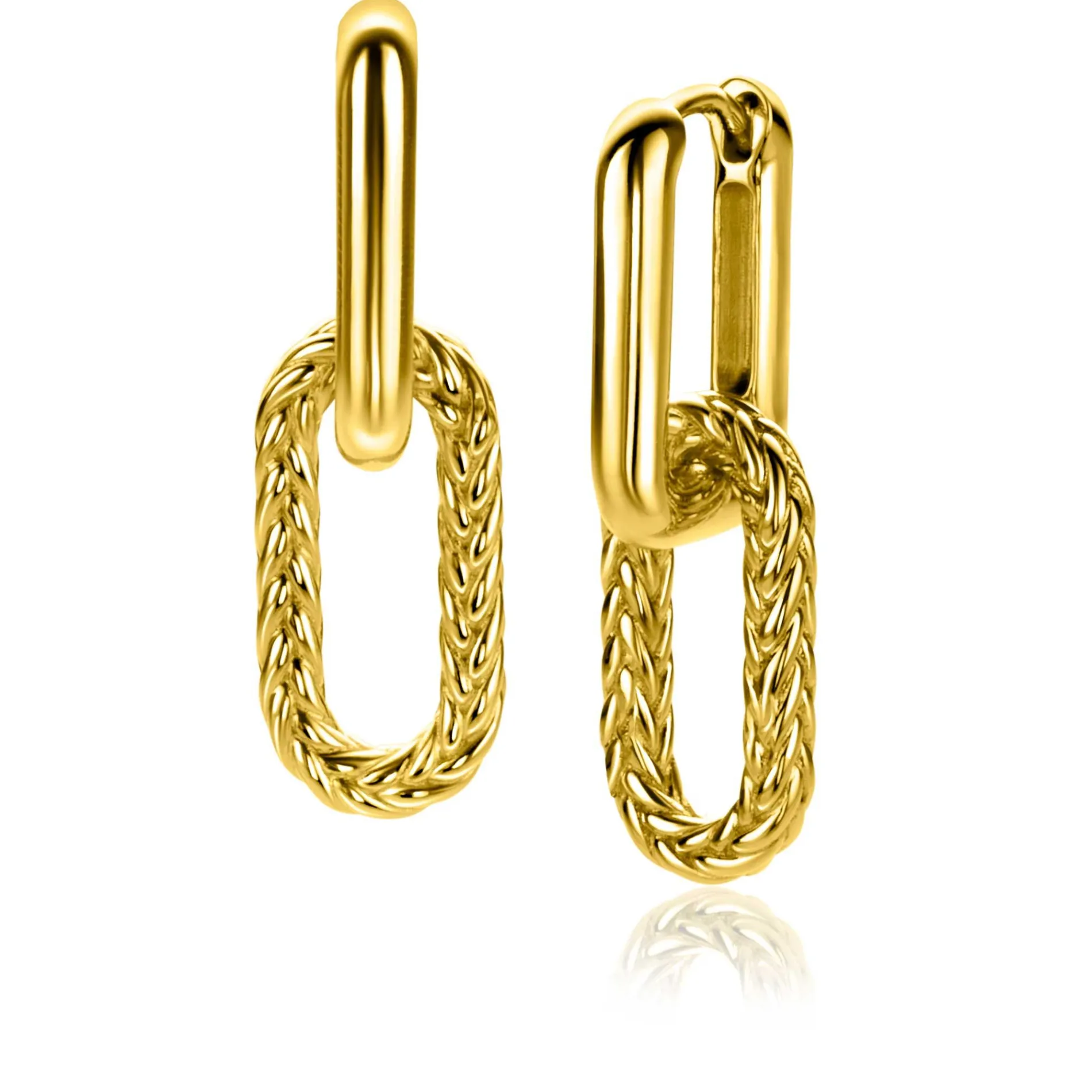 20 mm ZINZI gold plated zilveren oorbedels ovale vorm met touweffect ZICH2553G (zonder oorringen)