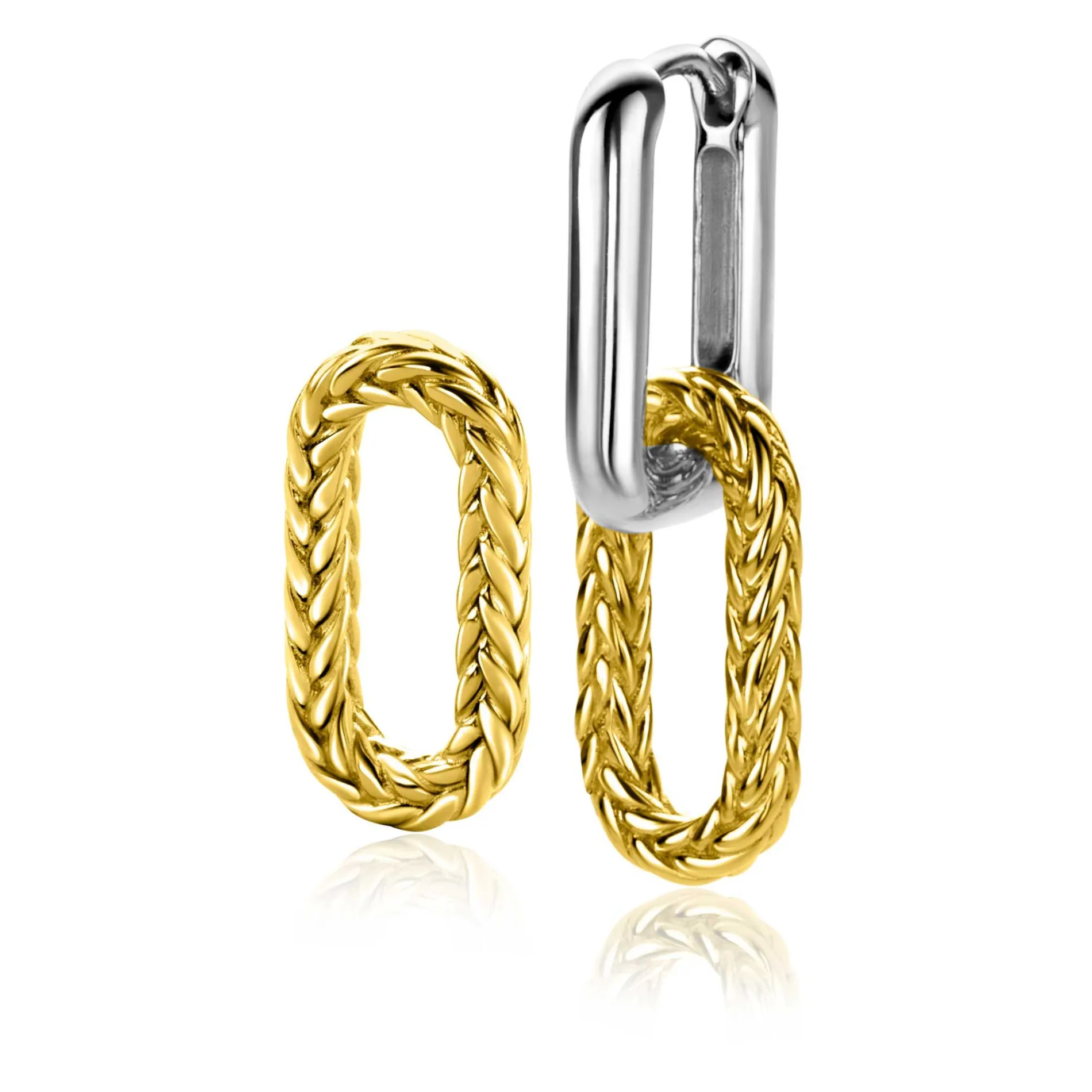 20 mm ZINZI gold plated zilveren oorbedels ovale vorm met touweffect ZICH2553G (zonder oorringen)