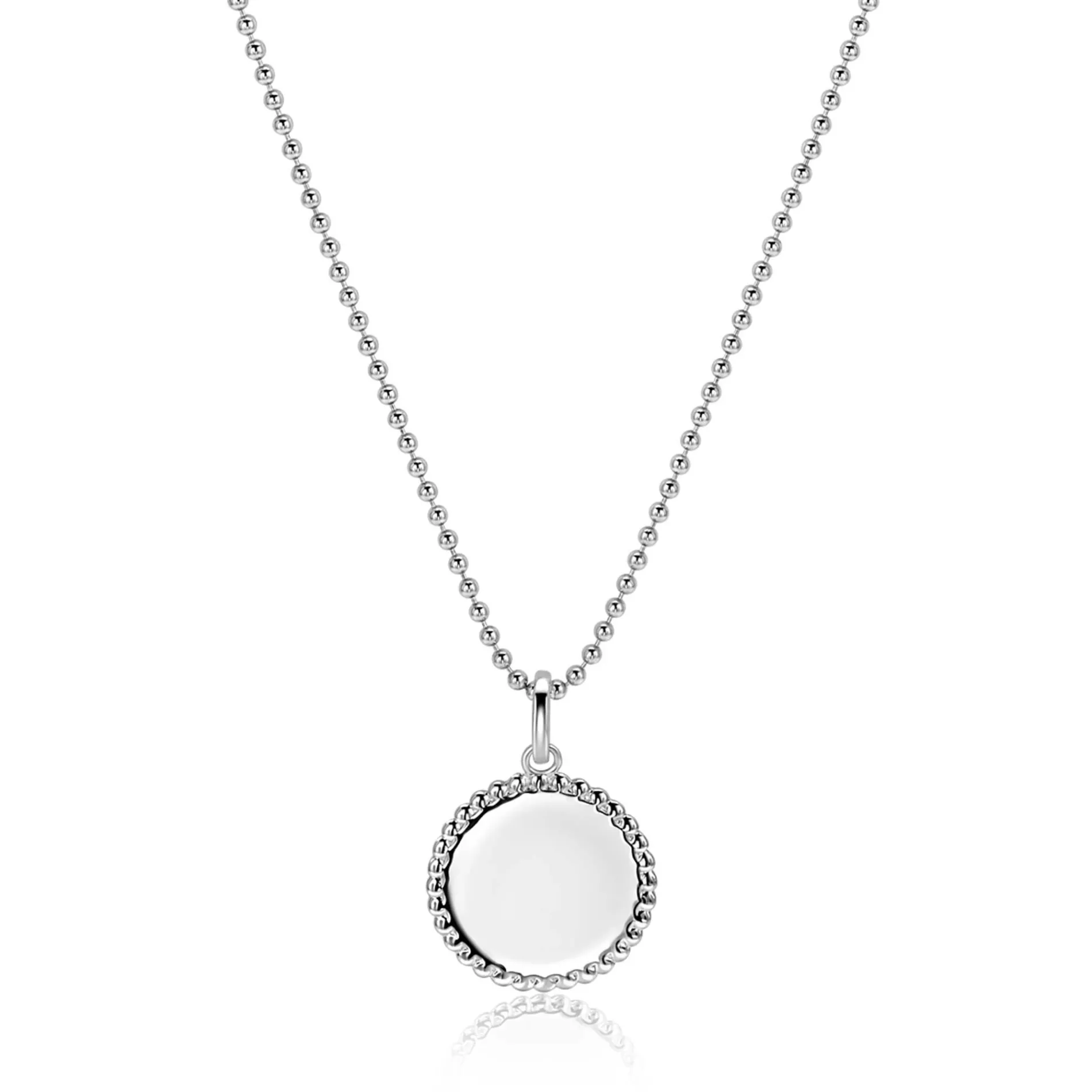 13.5 mm ZINZI zilveren coin hanger met parelrand voor gravure ZIH2651 (zonder collier)