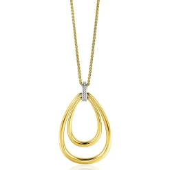 70cm ZINZI gold plated zilveren ketting met luxe ovale hanger 45mm, valt lang om de hals ZIC2489Y