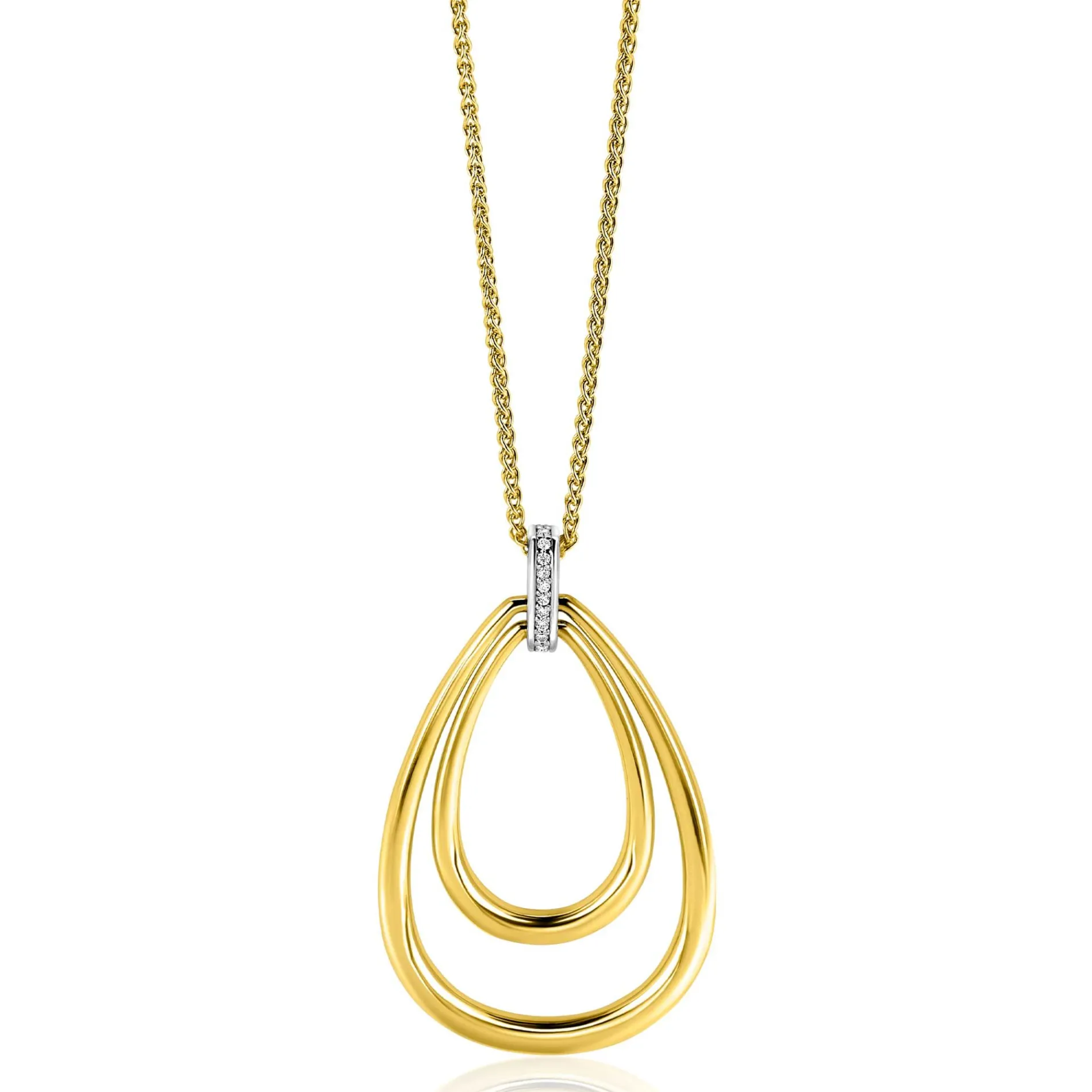 70cm ZINZI gold plated zilveren ketting met luxe ovale hanger 45mm, valt lang om de hals ZIC2489Y