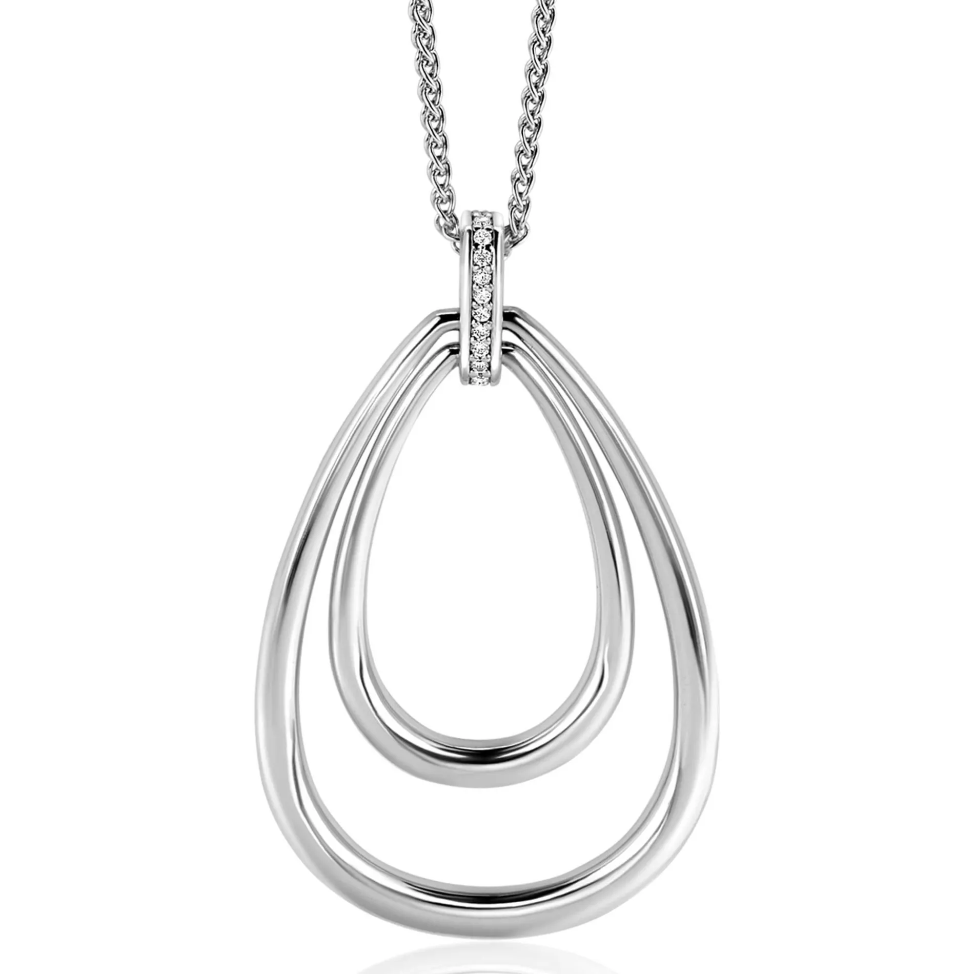 70cm ZINZI zilveren ketting met luxe ovale hanger 45mm, valt lang om de hals ZIC2489