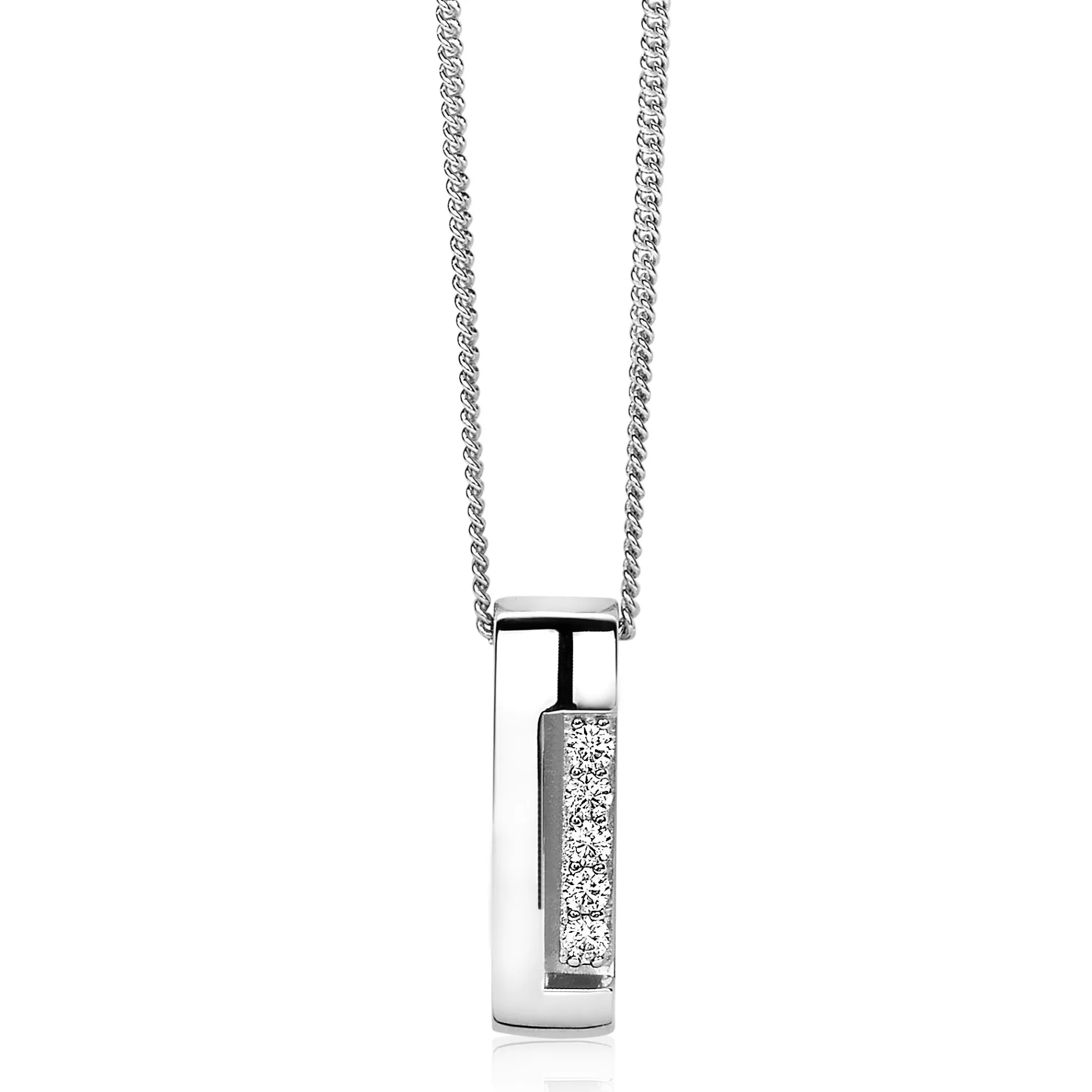 Mart Visser by ZINZI zilveren ketting met strakke rechte hanger glad wit 45cm MVC17