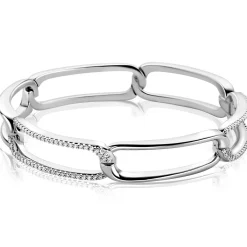 Mart Visser by ZINZI zilveren schakel armband 10mm met rechthoekige schakels, bezet met witte zirkonia's MVA28