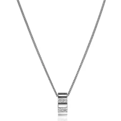 Mart Visser by ZINZI zilveren ketting 45cm met strakke rechte hanger, bezet met princess geslepen witte zirconia's MVC20