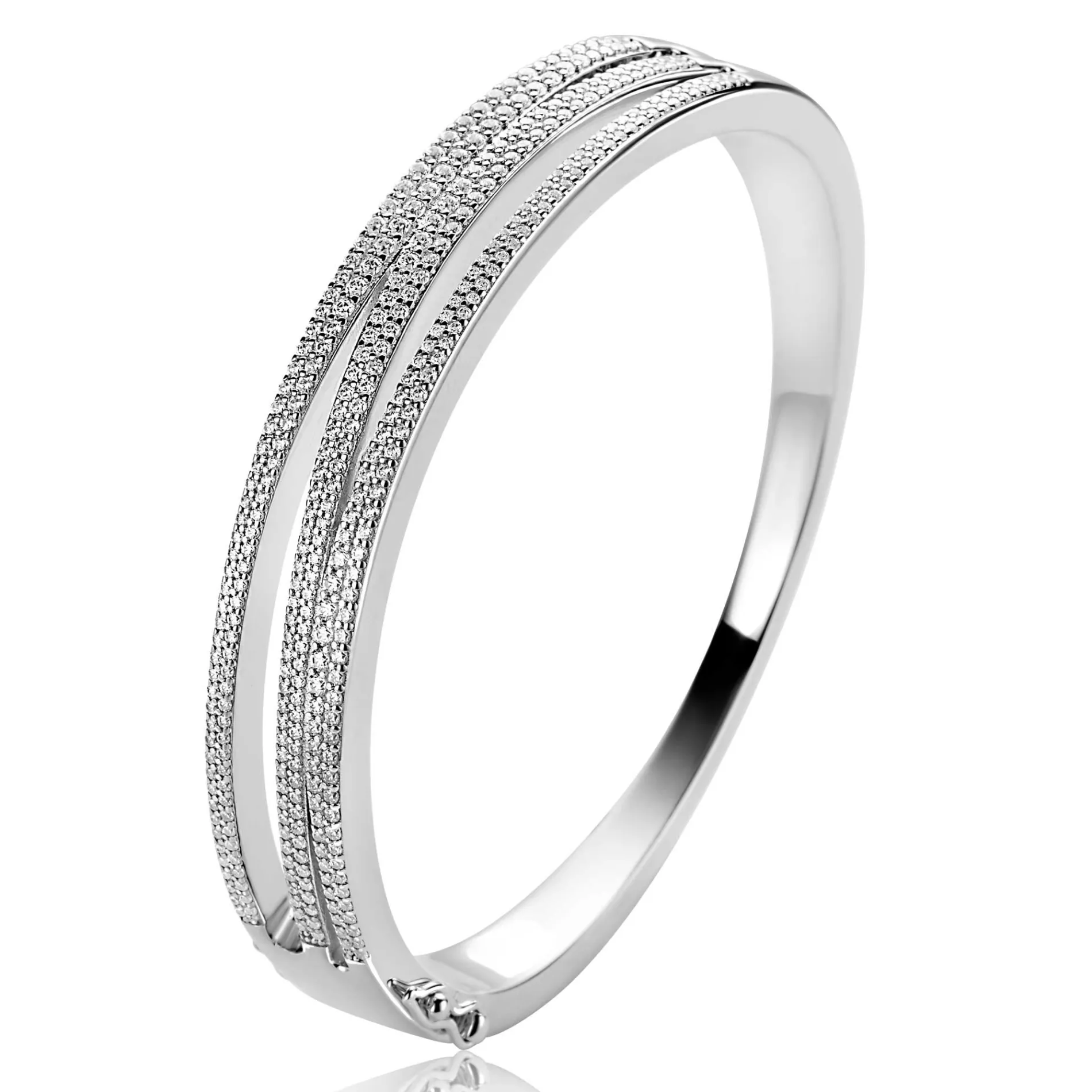 Mart Visser by ZINZI zilveren multi-look bangle armband 12mm, organisch gevormd bezet met witte zirkonia's MVA26