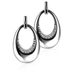 Mart Visser by ZINZI zilveren oorsieraden tweezijdig ovaal wit MVO10