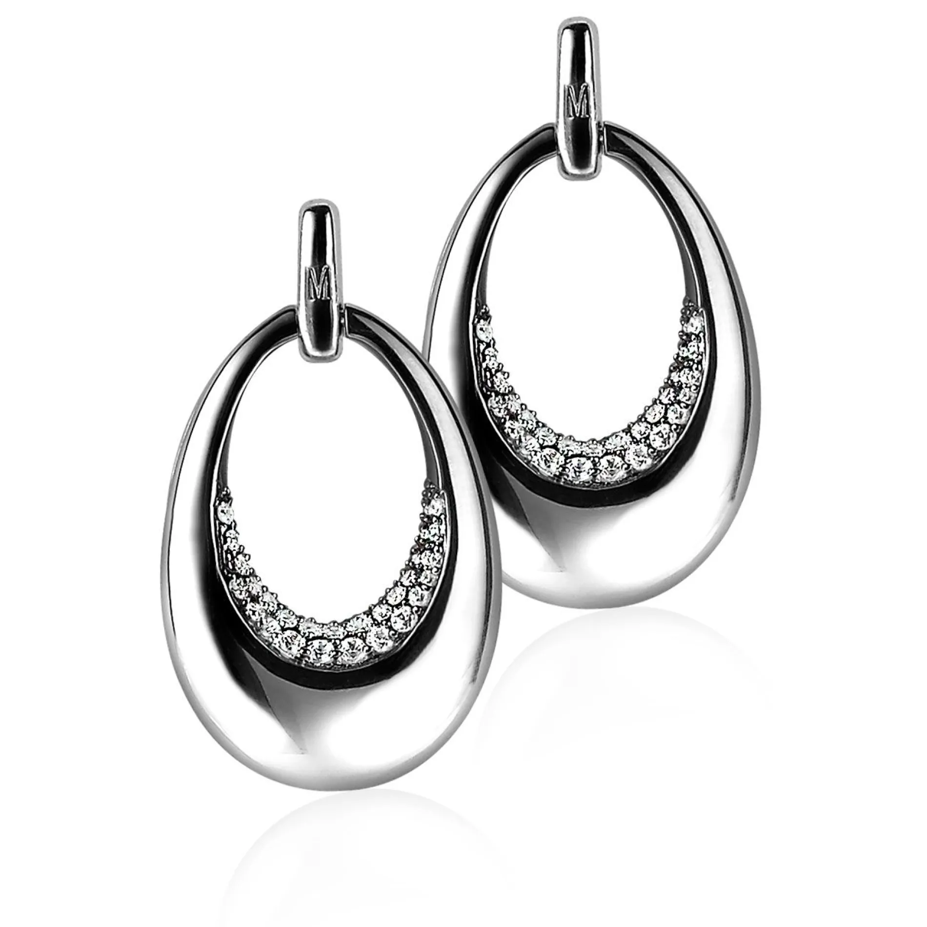 Mart Visser by ZINZI zilveren oorsieraden tweezijdig ovaal wit MVO10