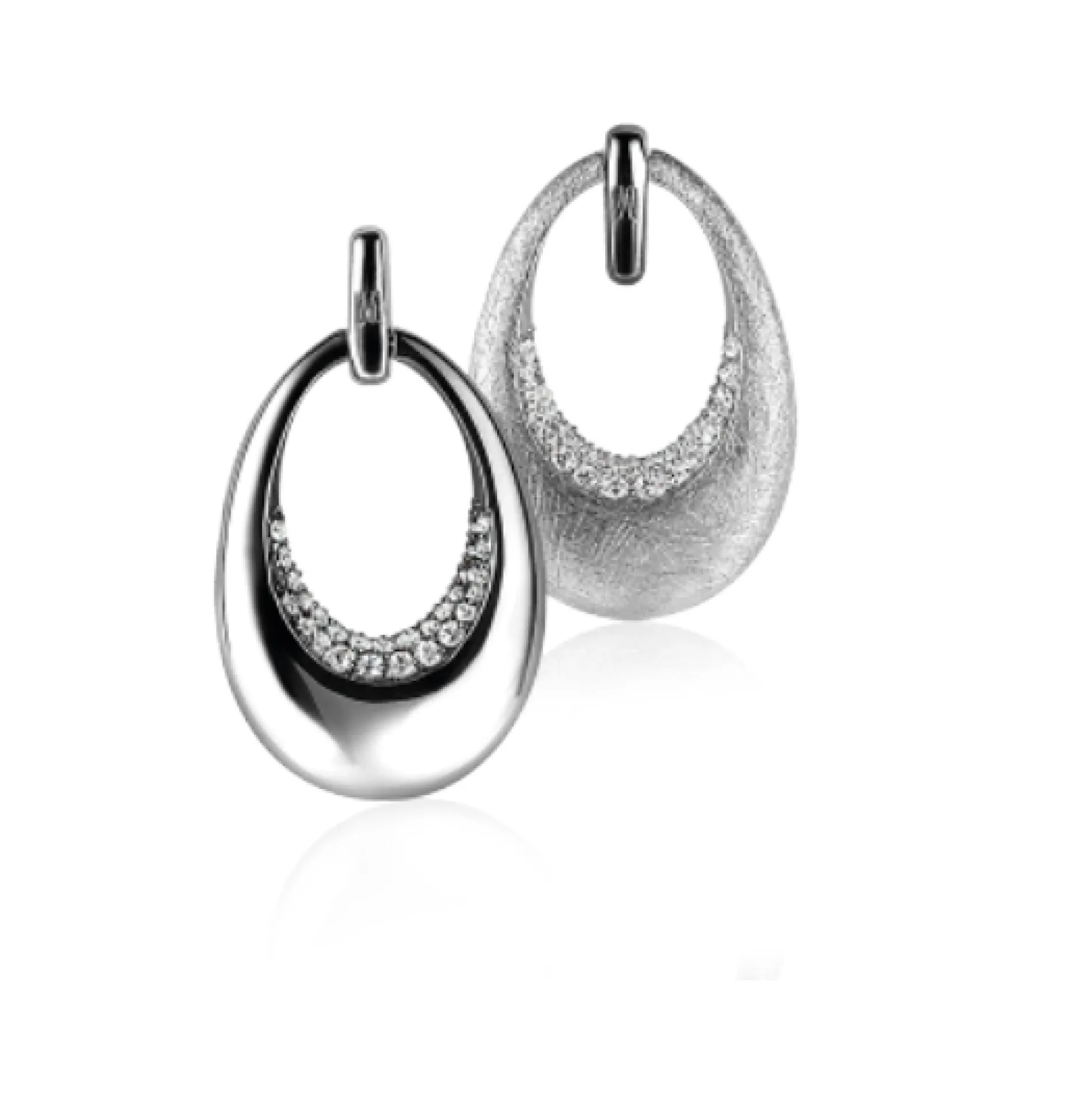 Mart Visser by ZINZI zilveren oorsieraden tweezijdig ovaal wit MVO10