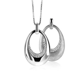 Mart Visser by ZINZI zilveren hanger tweezijdig ovaal wit MVH10 (zonder collier)