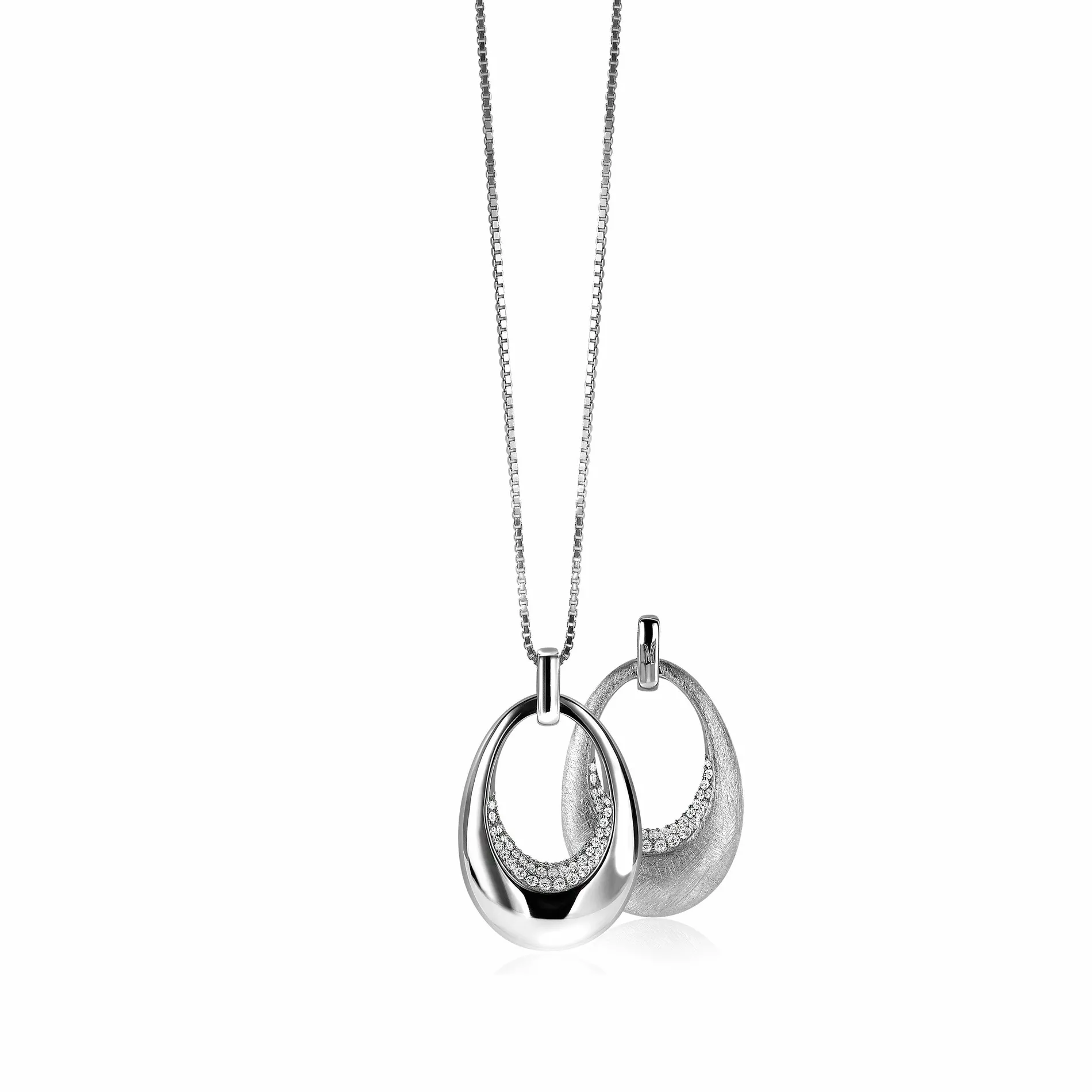 Mart Visser by ZINZI zilveren hanger tweezijdig ovaal wit MVH10 (zonder collier)