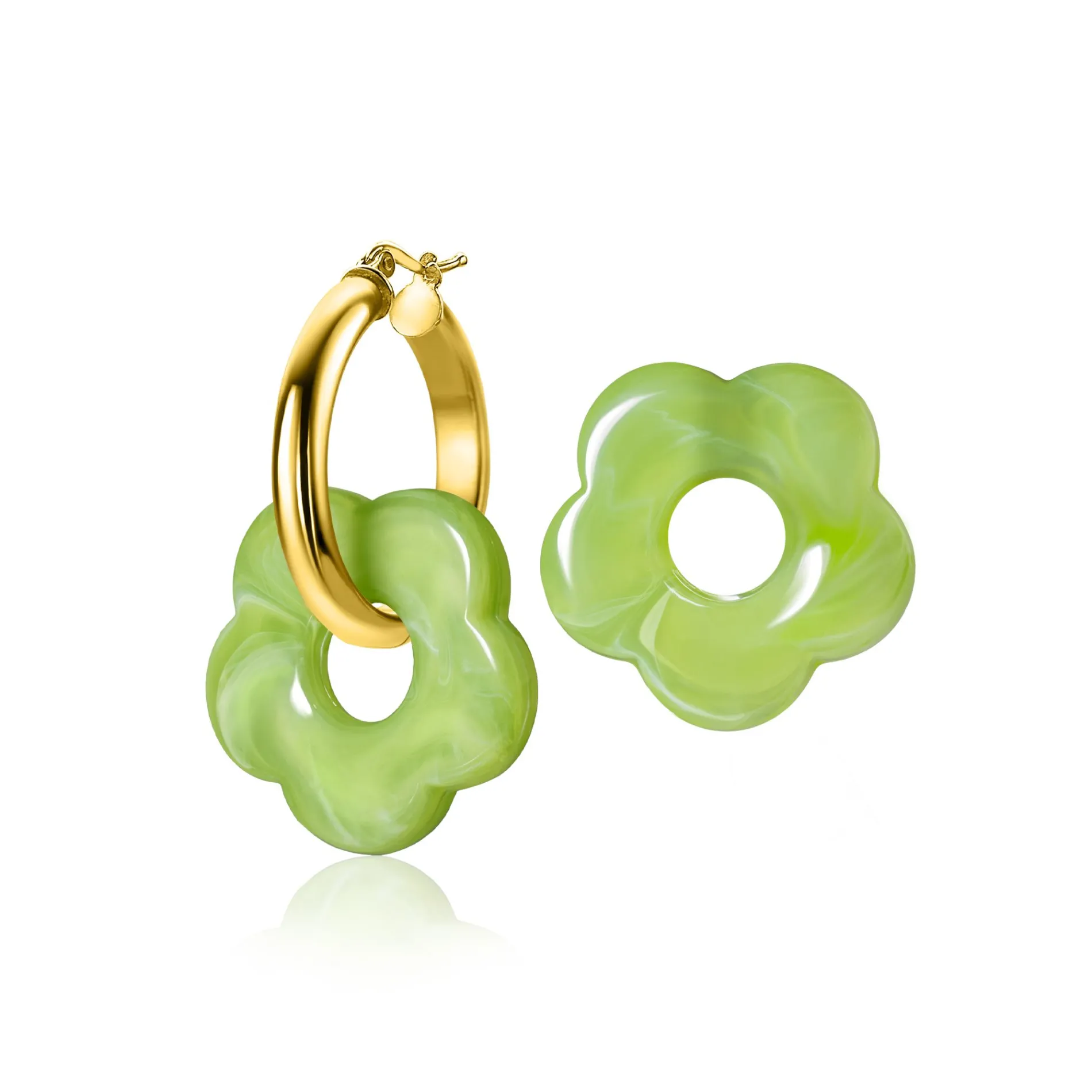 26mm oorbedels bloem lichtgroen kunststof ZICH2720G