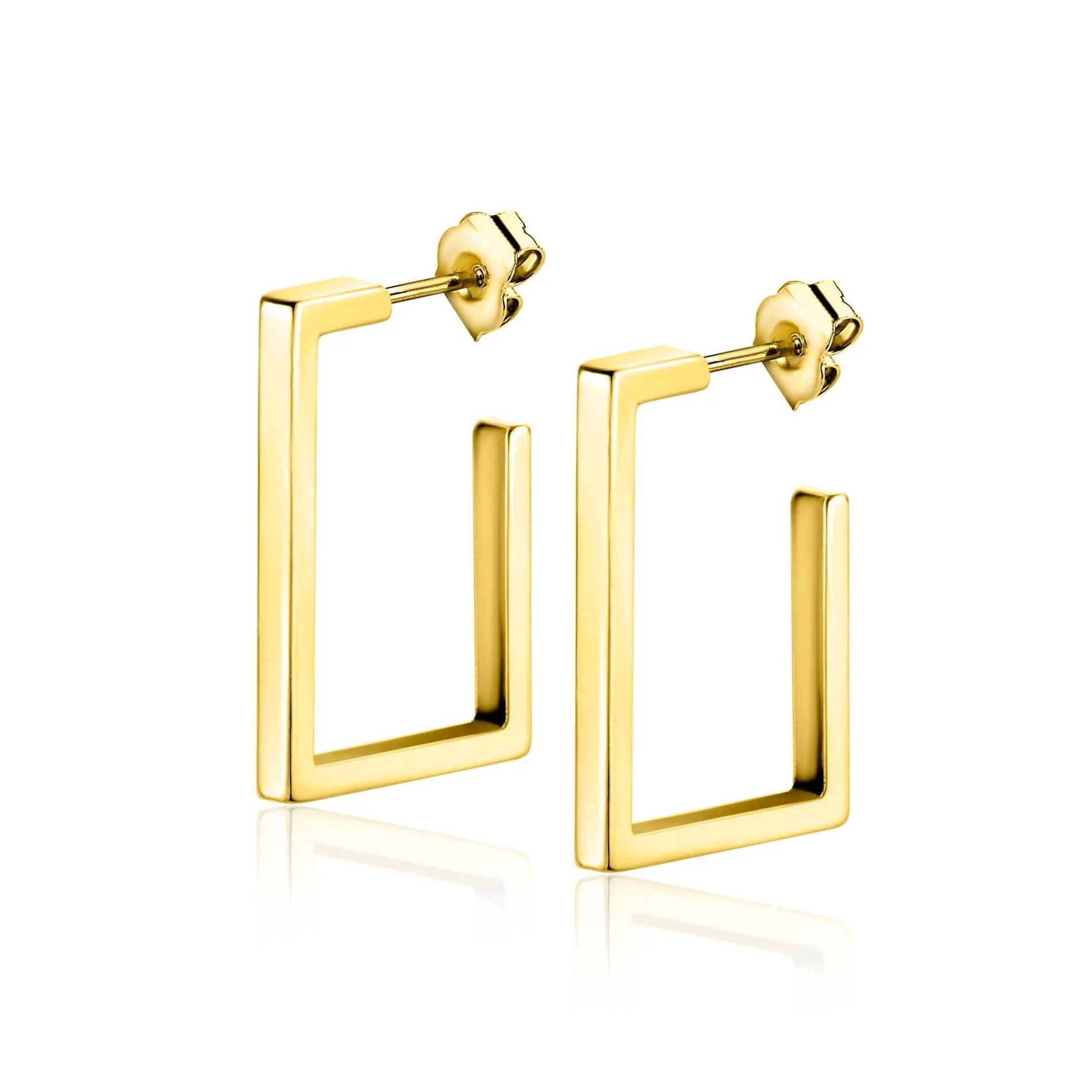 23mm ZINZI Gold 14 karaat gouden oorstekers met grote strakke vierkantsvorm. Grootte 23 x 2,4mm. ZGO482