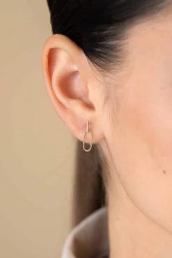 16mm ZINZI Gold 14 krt gouden oorstekers met trendy open ovale vormen en klein staafje op het oor ZGO415