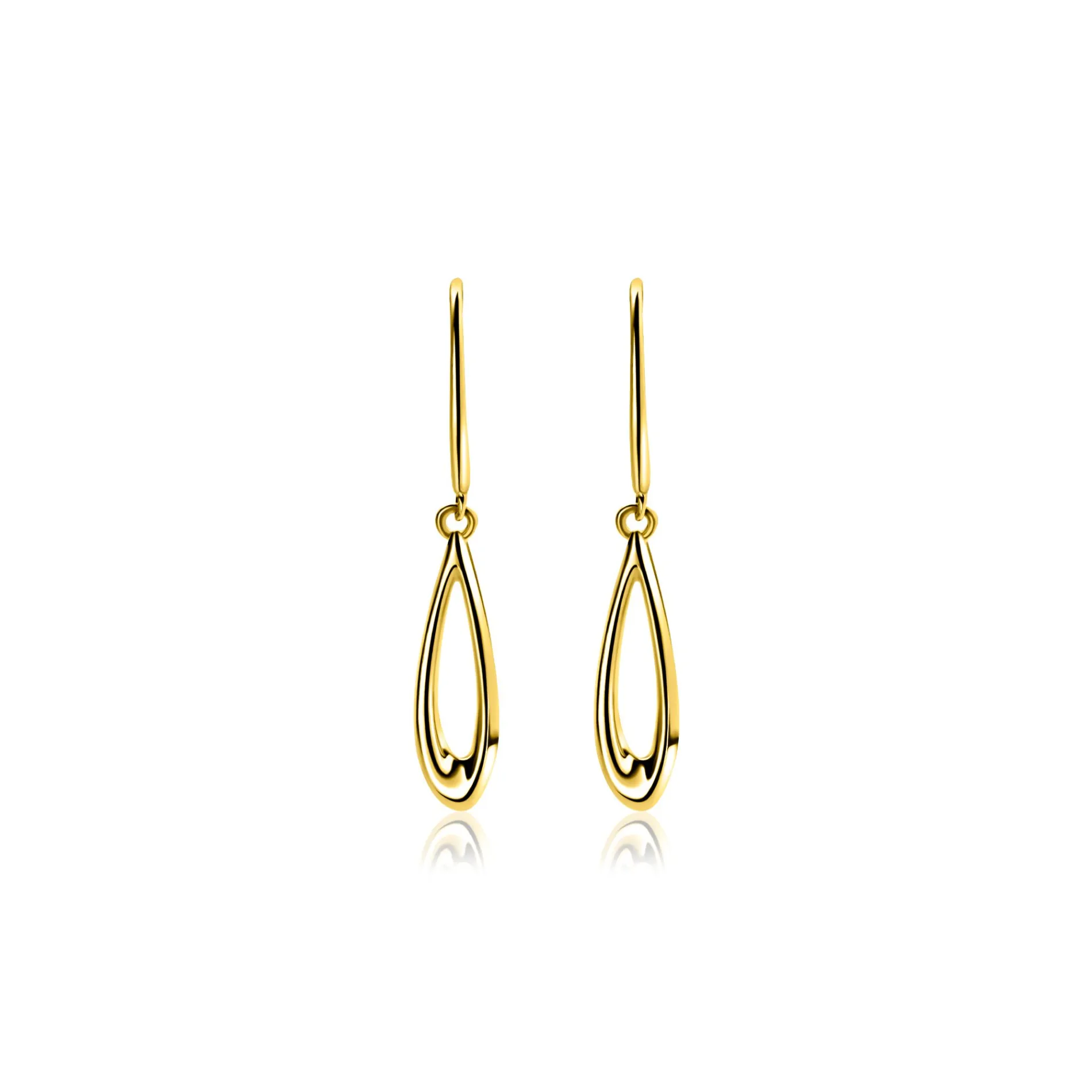 25mm ZINZI Gold 14 krt gouden oorhangers met open peervorm ZGO541