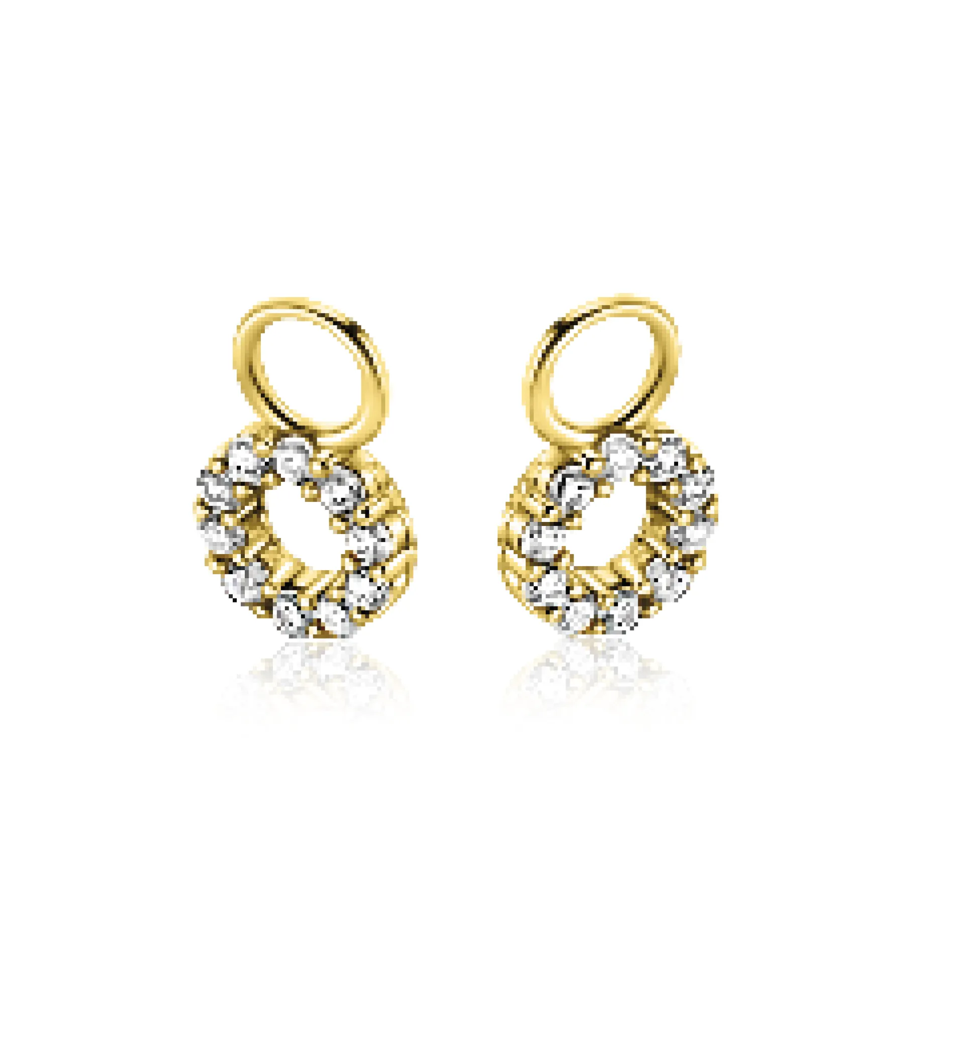 6mm ZINZI Gold 14 krt gouden oorbedels in ronde vorm bezet met witte zirkonia's ZGCH536 (zonder oorringen)