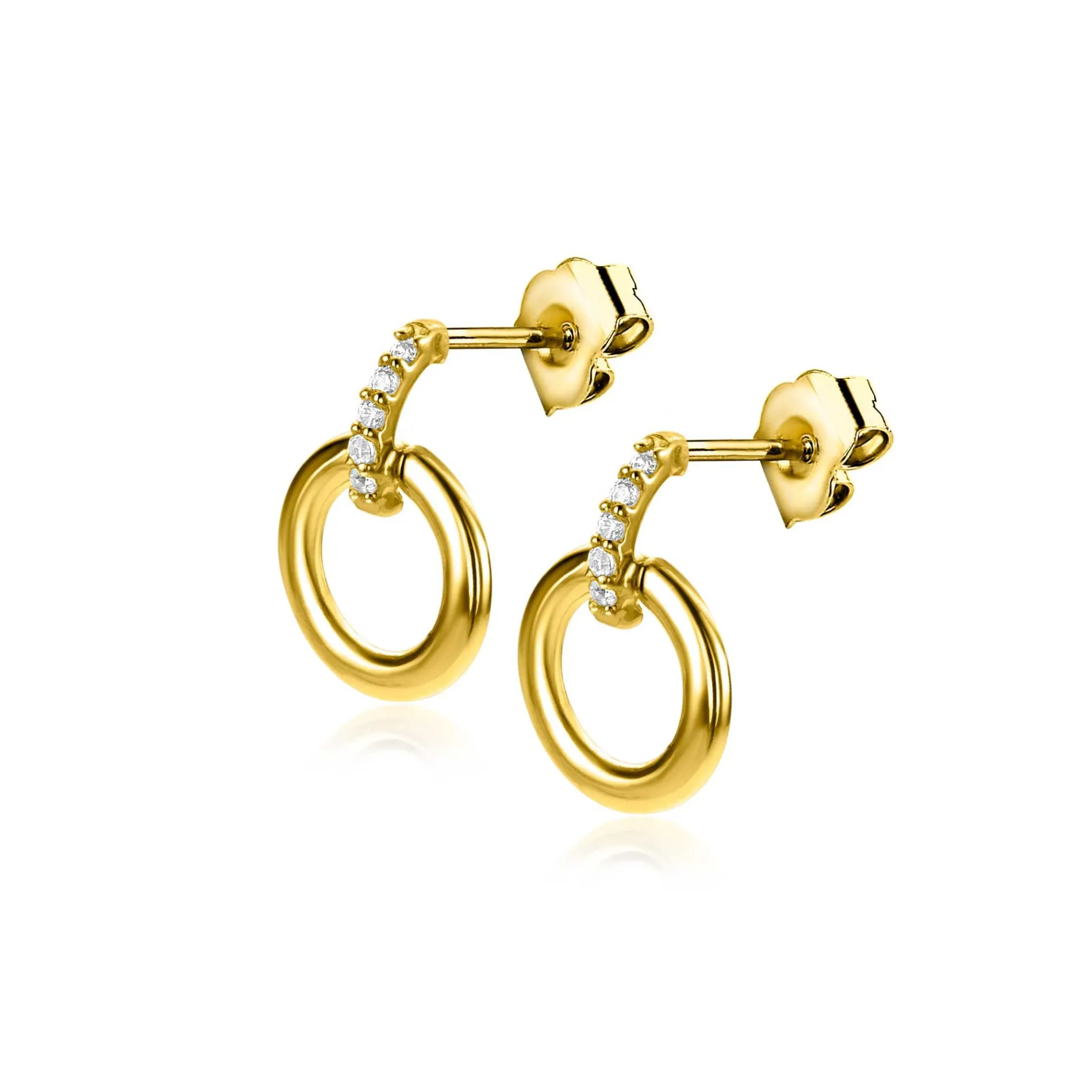 11mm ZINZI Gold 14 krt gouden ronde oorknoppen waarbij de top bezet is met witte zirkonia's ZGO512