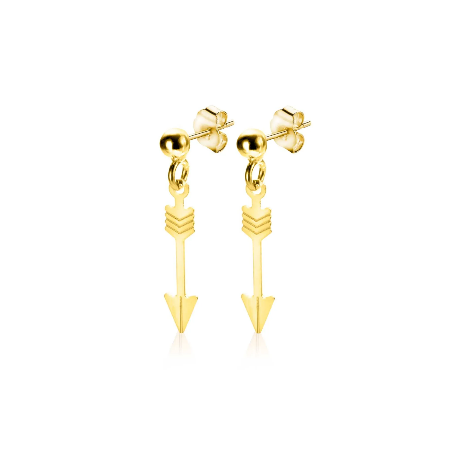 21mm ZINZI Gold 14 krt gouden oorstekers met trendy bungelende pijl ZGO383