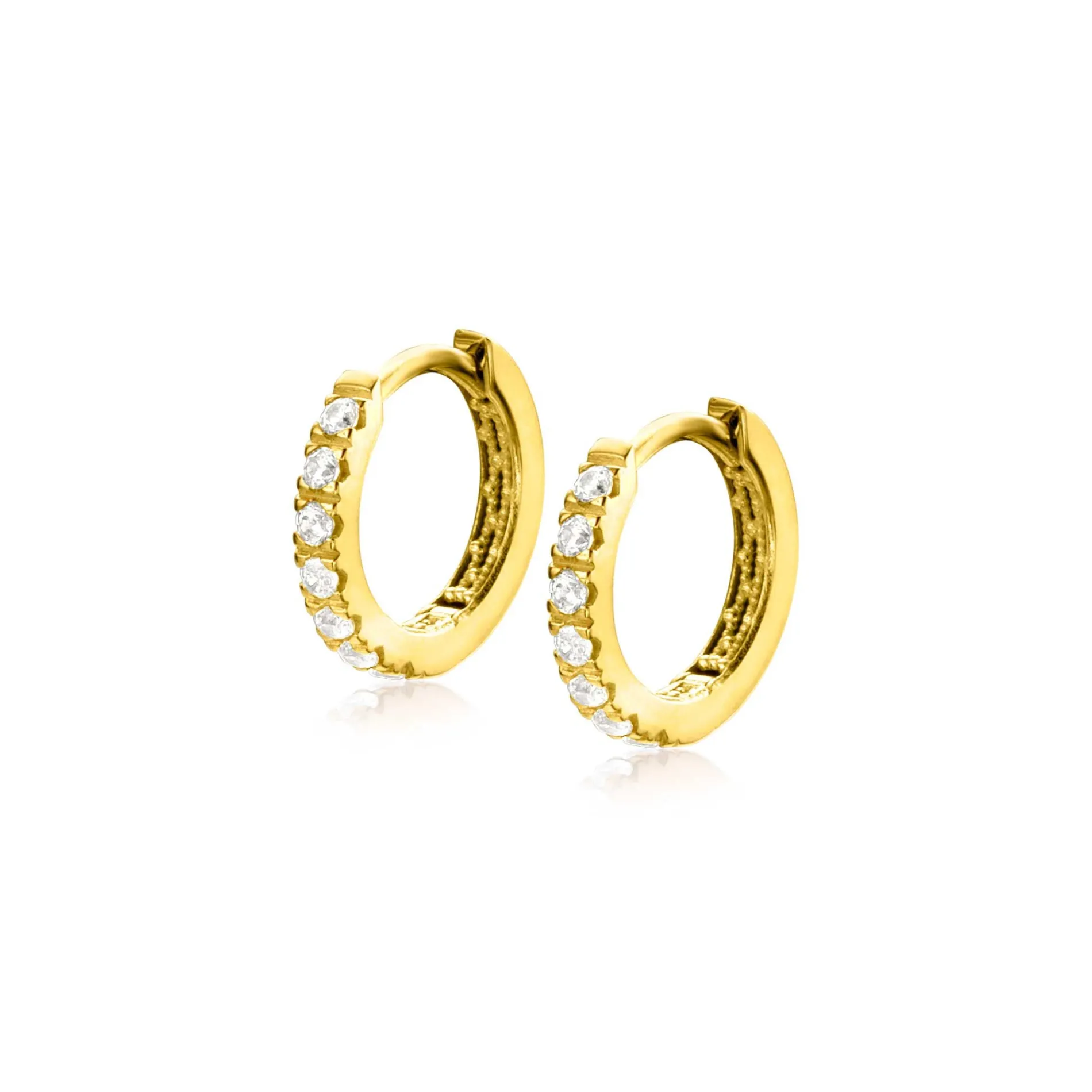 11mm ZINZI Gold 14 krt gouden oorringen bezet met witte zirconia's, luxe klapsluiting 11 x 1,8mm ZGO321Z