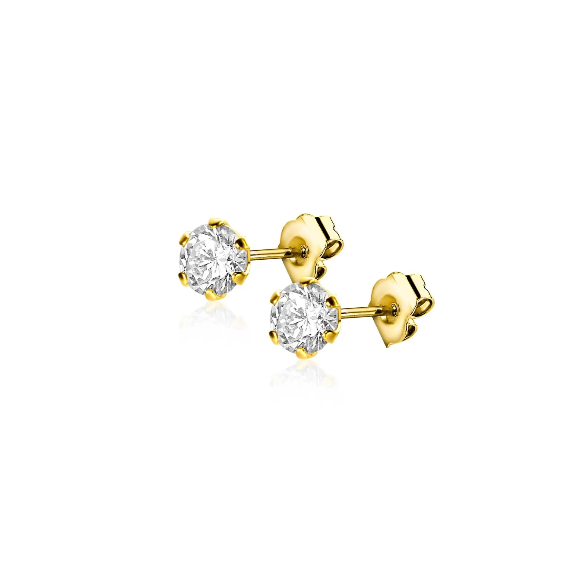 4mm ZINZI Gold 14 krt gouden oorknoppen zespootszetting met ronde witte zirconia ZGO455