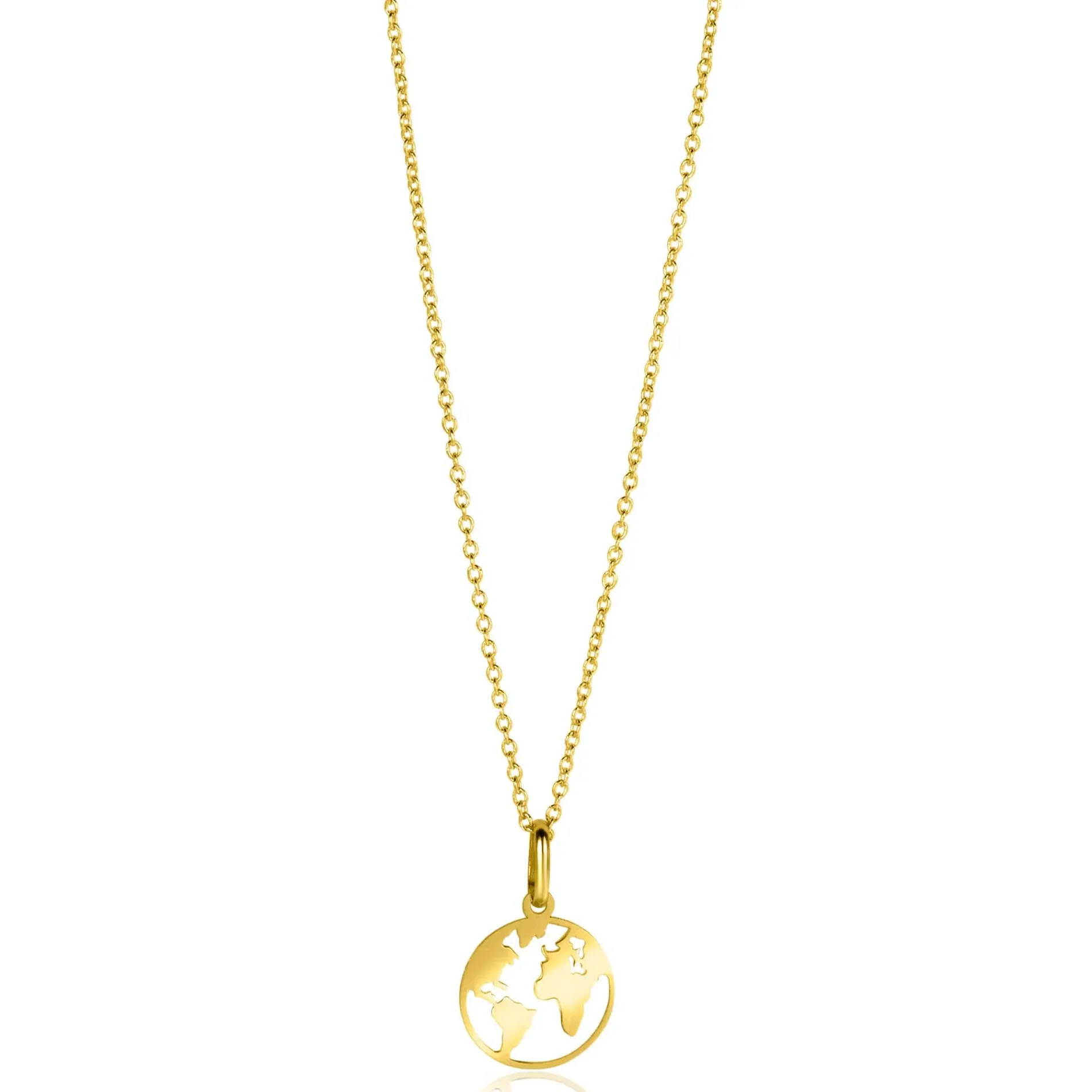 15mm ZINZI Gold 14 krt gouden hanger met wereldkaart ZGH474 (zonder collier)