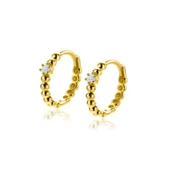 13mm ZINZI Gold 14 krt gouden oorringen met bolletjes design en een ronde witte zirkonia, met luxe klapsluiting 13 x 2mm ZGO527