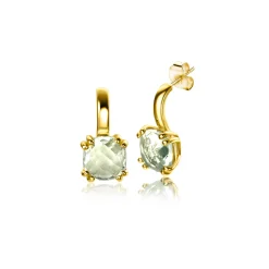 12mm ZINZI Gold 14 krt gouden oorsieraden 12mm met vierkante kleursteen in 6,5mm bezet met lichtgroen amethist ZGO376