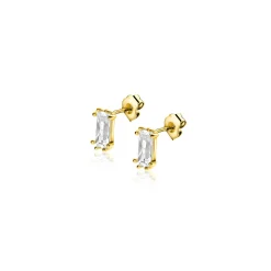 5mm ZINZI Gold 14 krt gouden oorknoppen achtpootszetting met baguette geslepen rechthoekige witte zirconia ZGO369