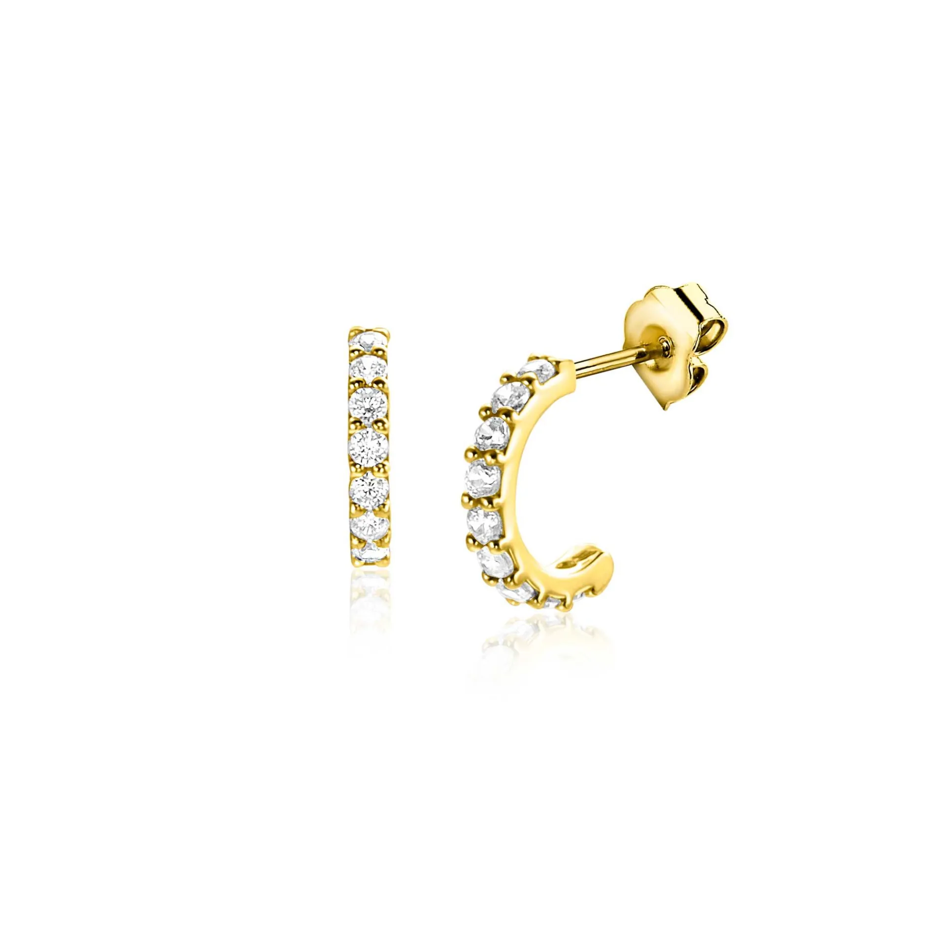 8mm ZINZI Gold 14 krt gouden halve oorringen bezet met witte zirconia's ZGO458
