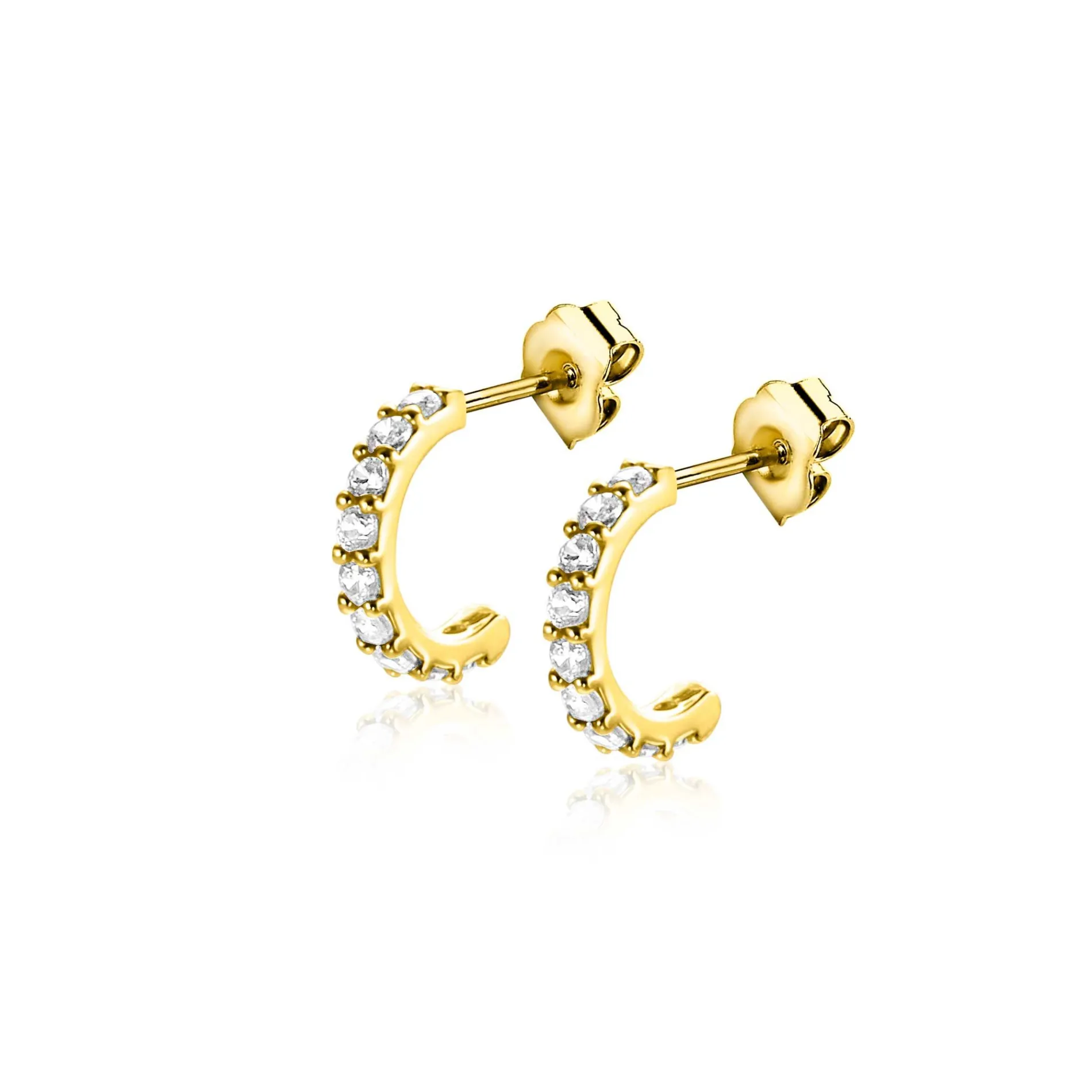 8mm ZINZI Gold 14 krt gouden halve oorringen bezet met witte zirconia's ZGO458