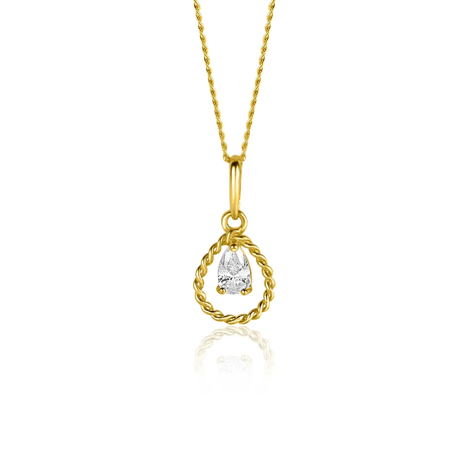 16mm ZINZI Gold 14 krt gouden hanger met open druppelvorm en peervormige witte zirconia ZGH478 (zonder collier)