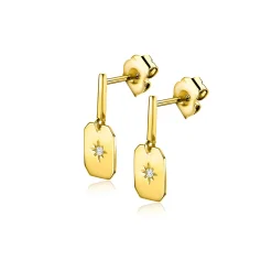 15mm ZINZI Gold 14 krt gouden oorknoppen met rechthoekig plaatje en bezet met witte zirkonia in een sterzetting ZGO510