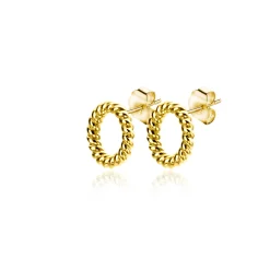 5mm ZINZI Gold 14 krt gouden ronde oorknoppen met gedraaid motief 5mm ZGO400