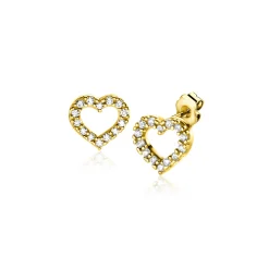 7mm ZINZI Gold 14 krt gouden oorknoppen open hartje bezet met witte zirconia's ZGO450