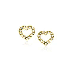 7mm ZINZI Gold 14 krt gouden oorknoppen open hartje bezet met witte zirconia's ZGO450