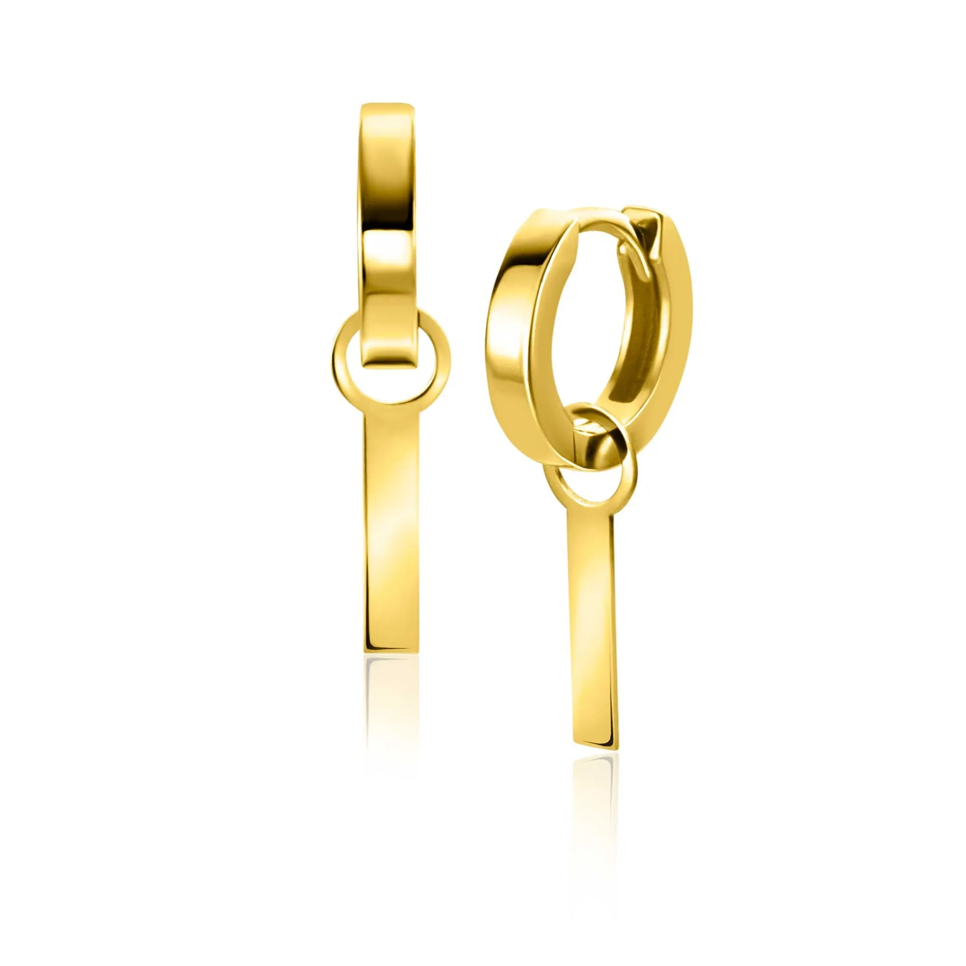 15mm ZINZI Gold 14 krt gouden oorbedels met glad staafje ZGCH479 (zonder oorringen)