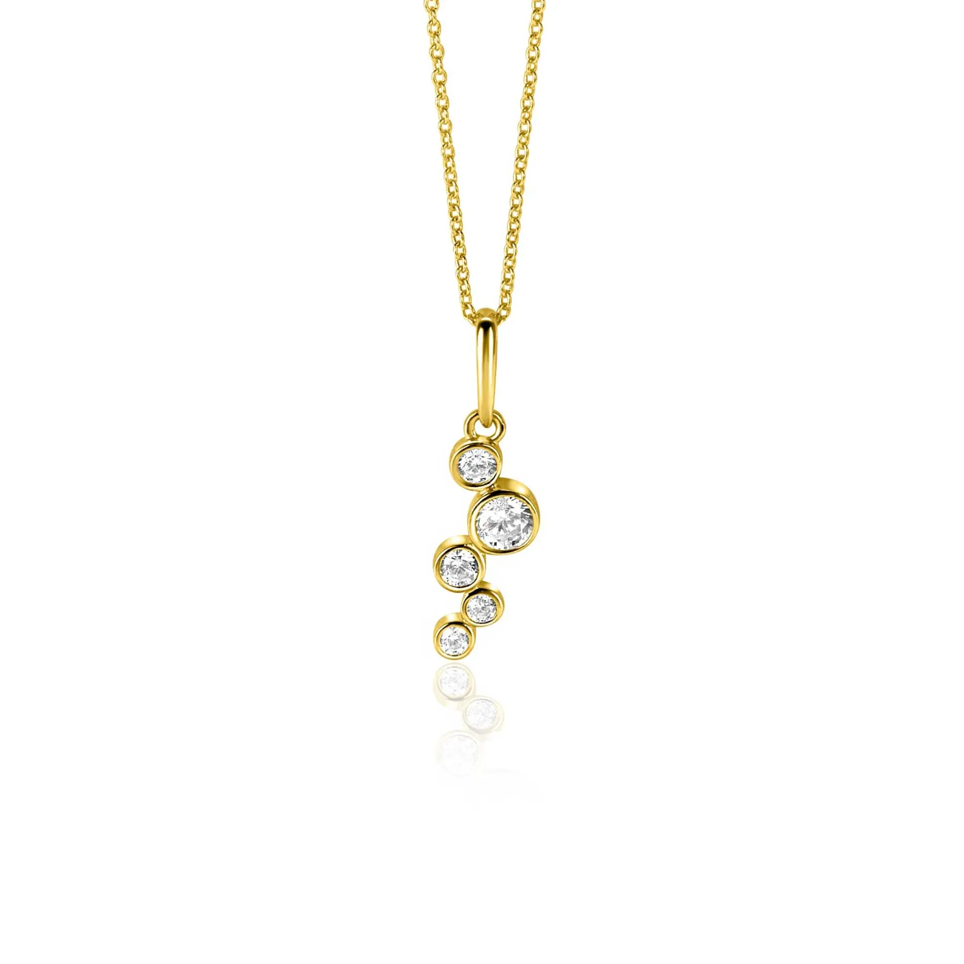 17mm ZINZI Gold 14 krt gouden hanger met ronde zettingen bezet met witte zirkonia's ZGH513 (zonder collier)