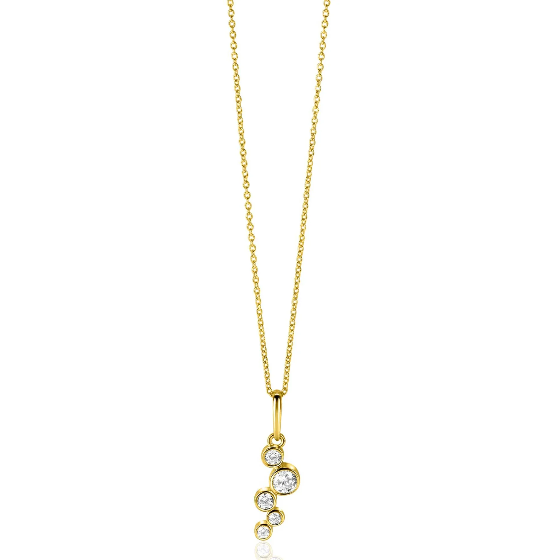 17mm ZINZI Gold 14 krt gouden hanger met ronde zettingen bezet met witte zirkonia's ZGH513 (zonder collier)