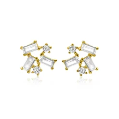8mm ZINZI Gold 14 krt gouden fantasie oorknoppen met rechthoekige baguette geslepen zirkonia's en ronde witte zirkonia's ZGO511