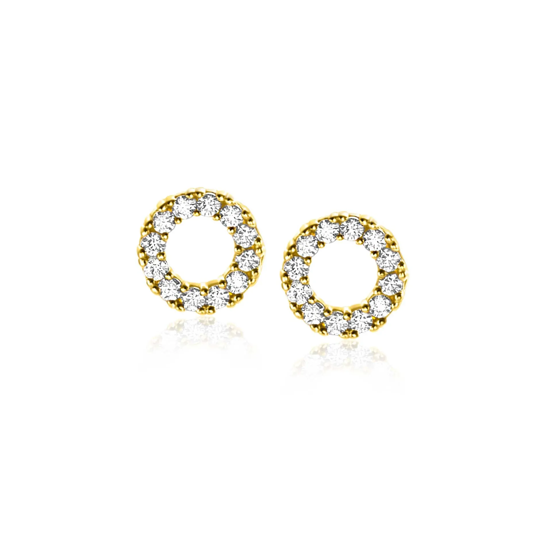 7mm ZINZI Gold 14 krt gouden oorknoppen open rondje bezet met witte zirconia's ZGO456