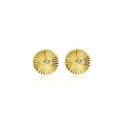 6mm ZINZI Gold 14 krt gouden oorstekers rond met zonnestralen en witte zirkonia ZGO542 (zonder collier)