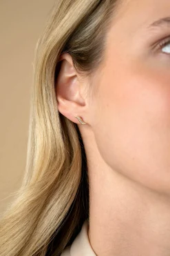 10mm ZINZI Gold 14 krt gouden fantasie oorknoppen in bladvorm met 5 witte zirkonia's ZGO516