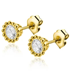 4,5mm ZINZI Gold 14 krt gouden oorknoppen bezet met witte zirconia in een bolletjes zetting ZGO319