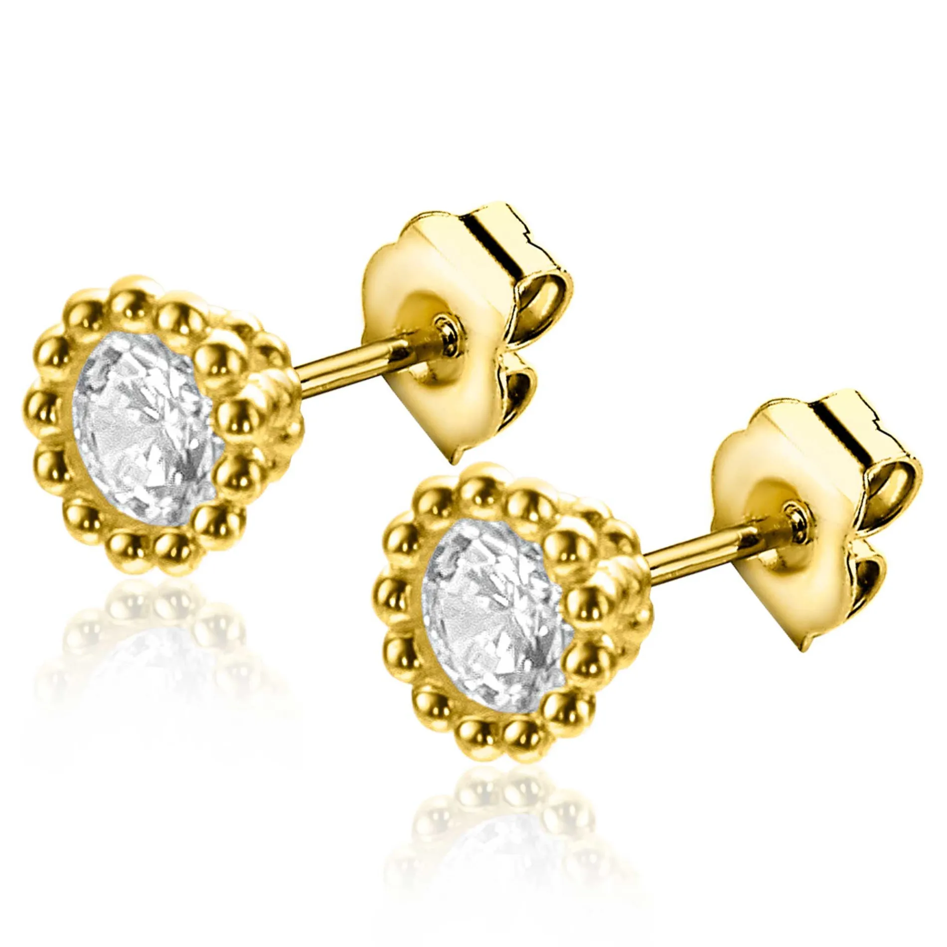 4,5mm ZINZI Gold 14 krt gouden oorknoppen bezet met witte zirconia in een bolletjes zetting ZGO319