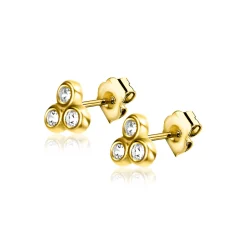 3mm ZINZI Gold 14 krt gouden oorknoppen met drie witte zirconia's in driehoekvorm gezet ZGO412