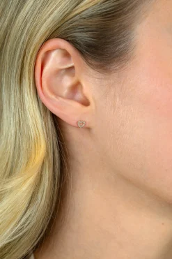 5mm ZINZI Gold 14 krt gouden oorknoppen open hartje bezet met witte zirkonia's ZGO551
