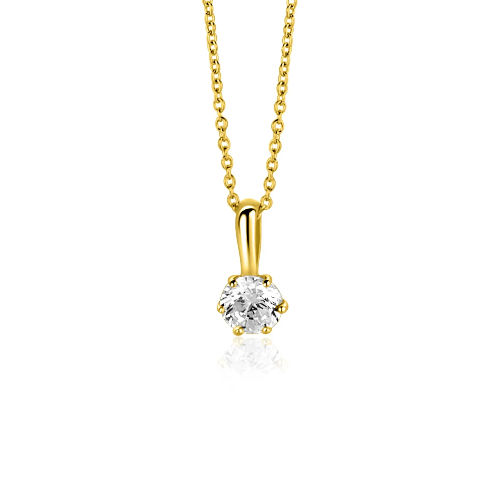 8,5mm ZINZI Gold 14 krt gouden hanger bezet met een witte ronde zirkonia (4,5mm) ZGH544 (zonder collier)